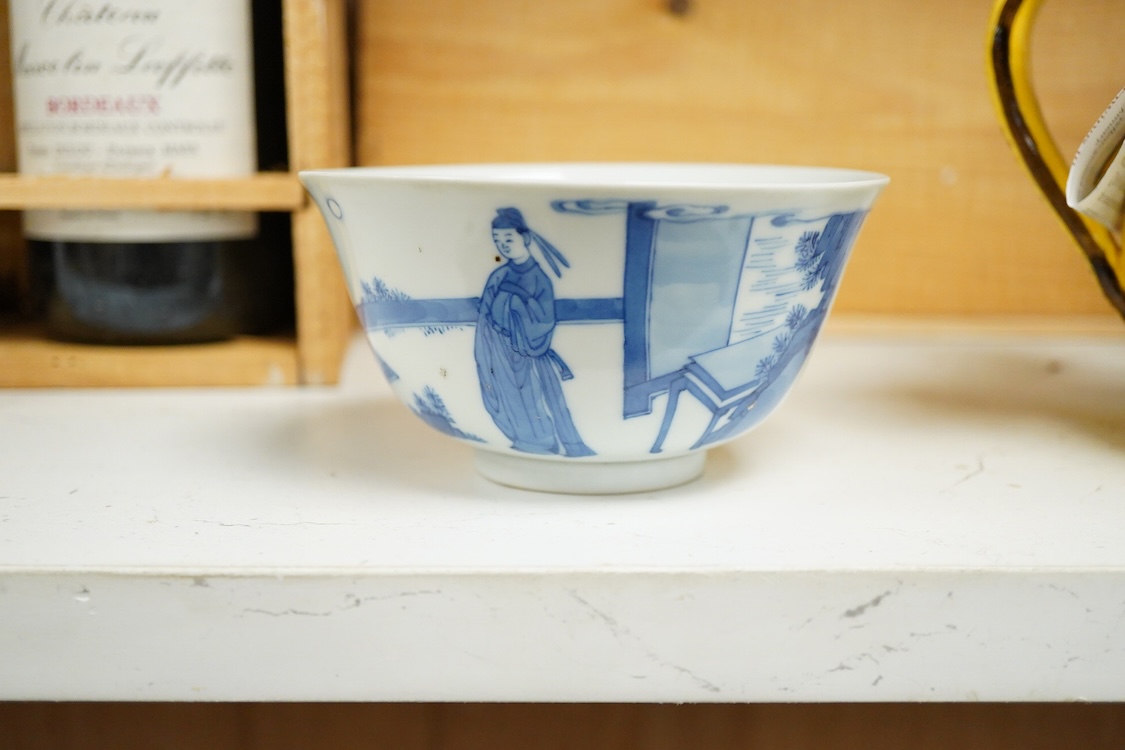 A Chinese blue and white bowl, Xuande mark but later, 12cm diameter